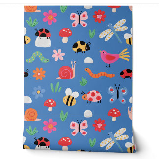 Kids Blue Insect Wallpaper