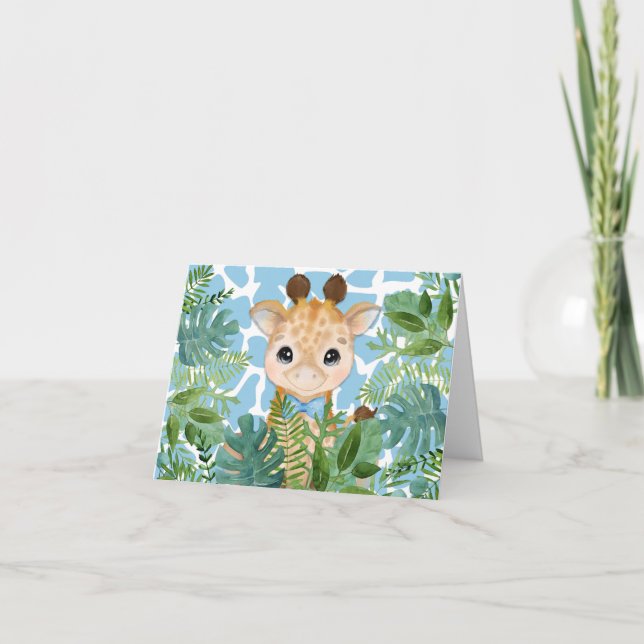 Kids Blue Jungle Giraffe in a Bow Tie Note Card (Front)