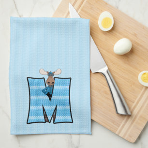 Kid's Blue Knit Print Monogram Letter M Tea Towel