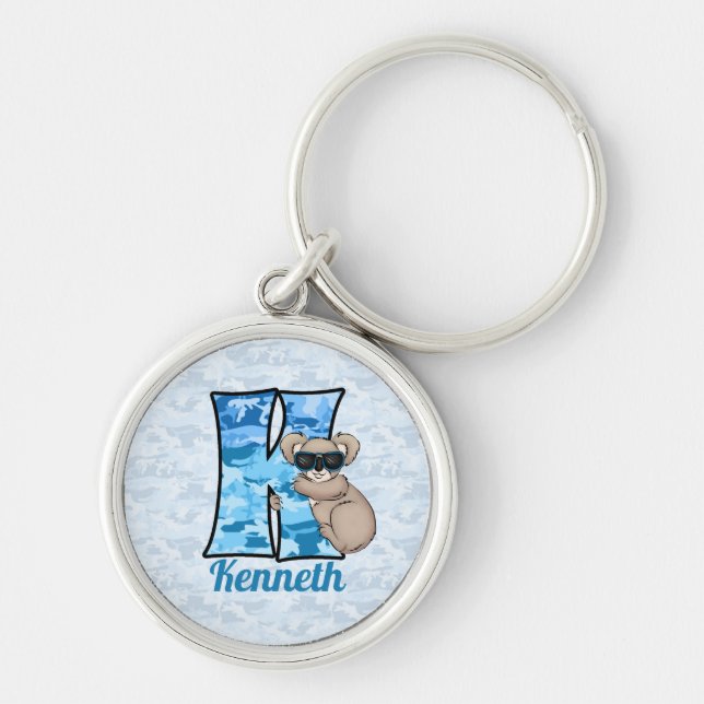 Kid's Blue Koala Monogram "K" Key Ring (Front)