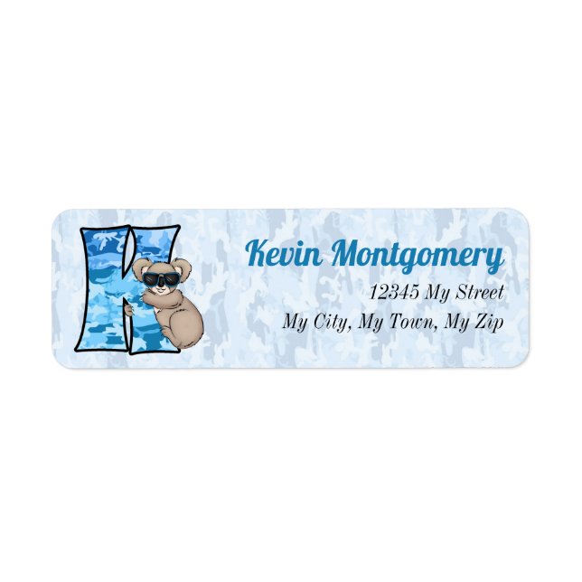 Kid's Blue Koala Monogram Letter K Address Return Address Label (Front)