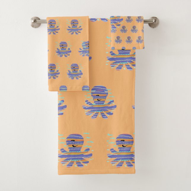 Kids Blue Octopus Coral   Bath Towel Set (Insitu)