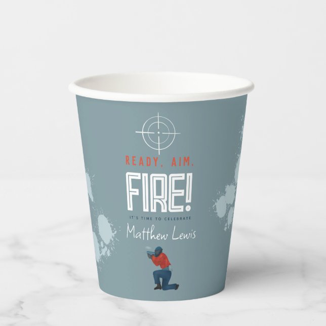 Kids Blue Paintball Boys Cool Birthday Party Paper Cups (Front)