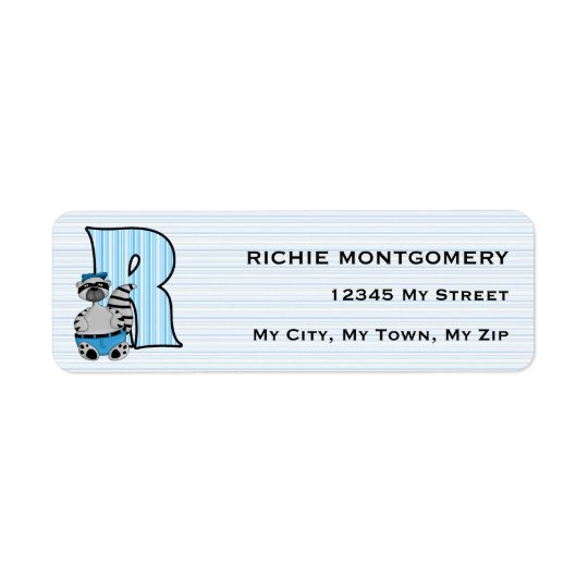 Kid's Blue Racoon Monogram "R" Address Labels