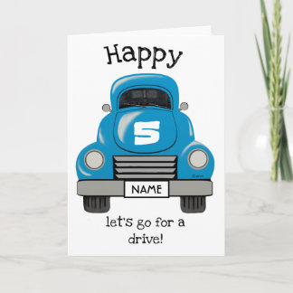 Kids Blue Truck Personalised Name, Birthday Card