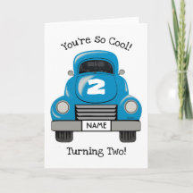Kids Blue Truck Personalised Name, Birthday Card