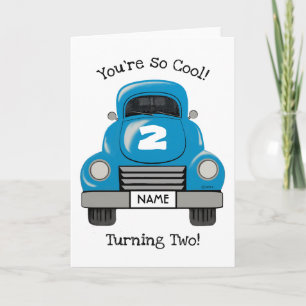 Kids Blue Truck Personalised Name, Birthday Card