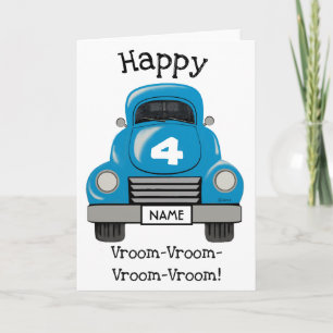 Kids Blue Truck Personalised Name, Birthday Card