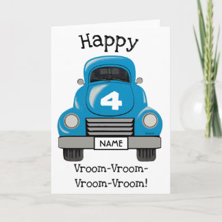 Kids Blue Truck Personalised Name, Birthday Card