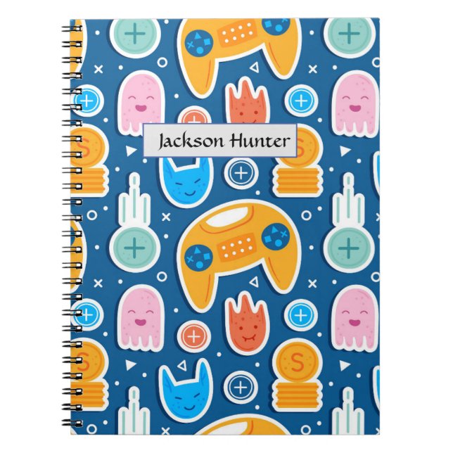 Kids Blue Video Game Pattern  Notebook (Front)