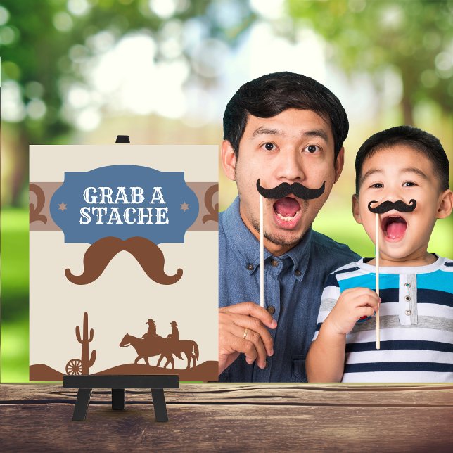 Kids Blue Western "Grab a stache" Party Favour Sig Poster (Creator Uploaded)