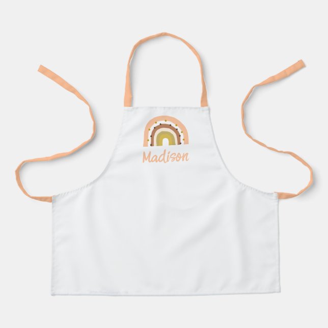 Kids Boho Rainbow Pink White Personalised Apron (Front)