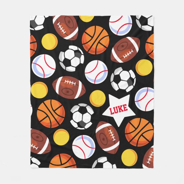 Kids Bold Colorful Sports Fleece Blanket (Front)