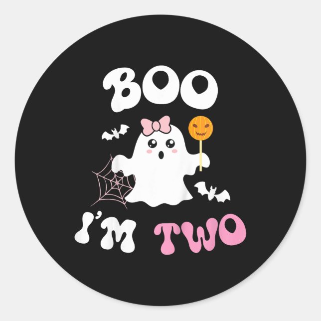 Kids Boo I'm Two Ghost Second 2nd Birthday Groovy  Classic Round Sticker (Front)