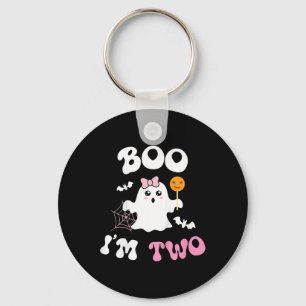 Kids Boo I'm Two Ghost Second 2nd Birthday Groovy Key Ring