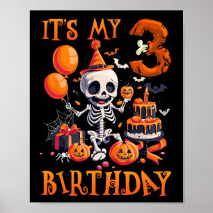 Kids Boo It's My 3rd Birthday Halloween Skeleton 3 Poster