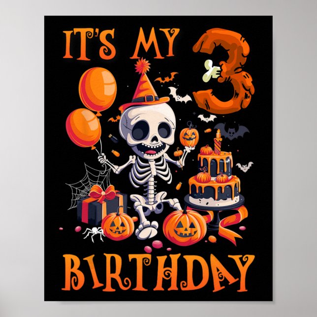 Kids Boo It's My 3rd Birthday Halloween Skeleton 3 Poster (Front)
