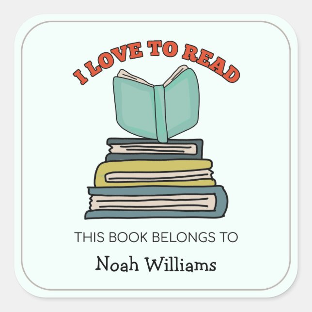 Kids Book Stack Personalised Bookplates Square Sticker (Front)