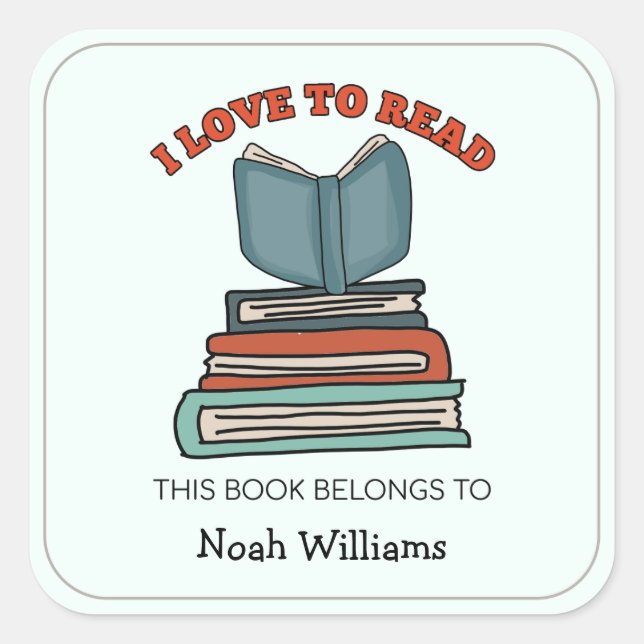 Kids Book Stack Personalised Bookplates Square Sticker (Front)