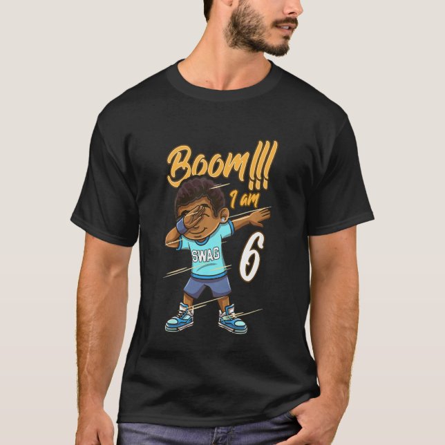 Kids Boom Im 6 Year Old Black Boy Dabbing Birthday T-Shirt (Front)