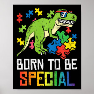 Kids Born Special Trex Puzzle Dino Boys Autism Awa Poster