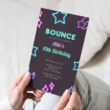 Kids Bounce Neon Glow Birthday Party Invitation 