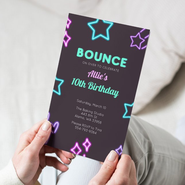 Kids Bounce Neon Glow Birthday Party Invitation  (Creator Uploaded)