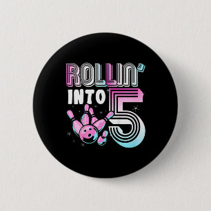 Kids Bowler Rollin’ Into 5 Bowling 5th Birthday Ki 6 Cm Round Badge