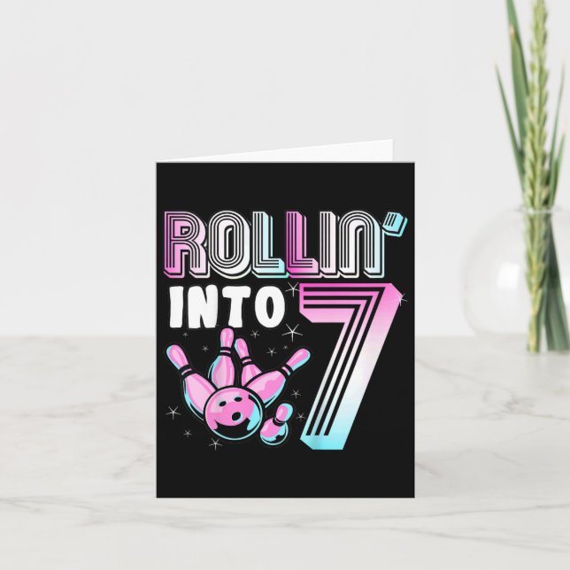 Kids Bowler Rollin’ Into 7 Bowling 7th Birthday Ki Card (Front)