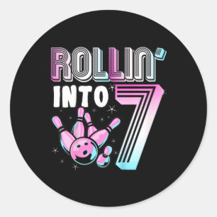 Kids Bowler Rollin’ Into 7 Bowling 7th Birthday Ki Classic Round Sticker