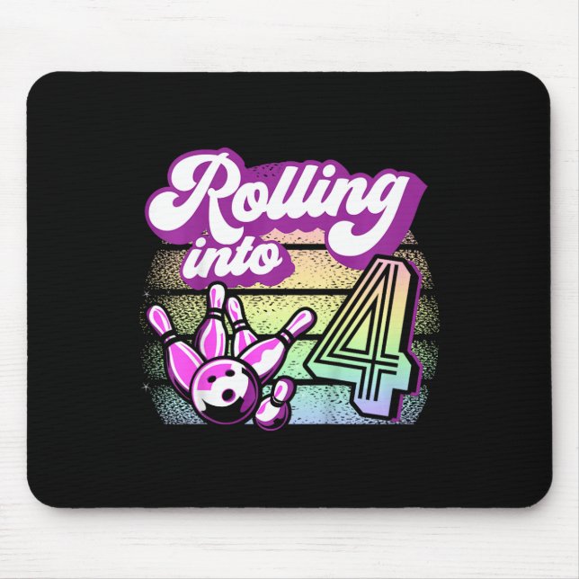 Kids Bowling Party Rolling Into 4 Bowling Birthday Mouse Pad (Front)
