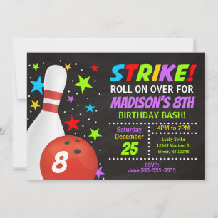 Kids Bowling Strike Birthday Party Invitation