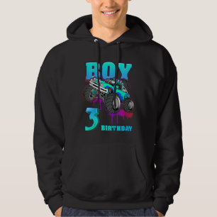 Kids Boy 3rd Birthday Monster Truck 3 Year Old Bir Hoodie