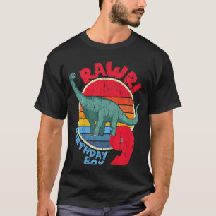 Kids Boy 9th Birthday I Rawr! Brachiosaurus I Fami T-Shirt