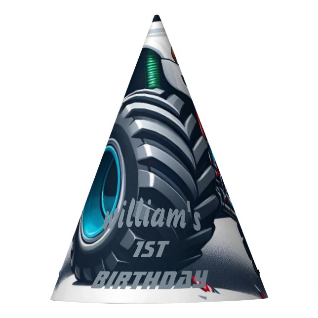 kids boy cars cool monster truck 1st birthday party hat (Front)