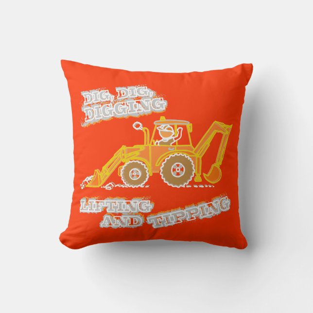 Kids boy digger orange & yellow  cushion (Front)