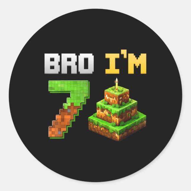 Kids Boy Its My 7th Birthday Bro Game Pixel 7 Year Classic Round Sticker (Front)