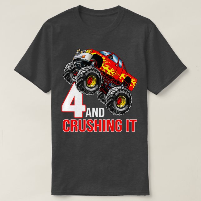 Kids Boys 4th Birthday Monster Truck Birthday 4 ye T-Shirt (Design Front)