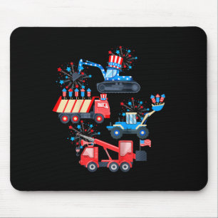 Kids Boys 4th Of July Crane Truck Construction Veh Mouse Pad