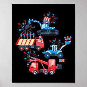 Kids Boys 4th Of July Crane Truck Construction Veh Poster