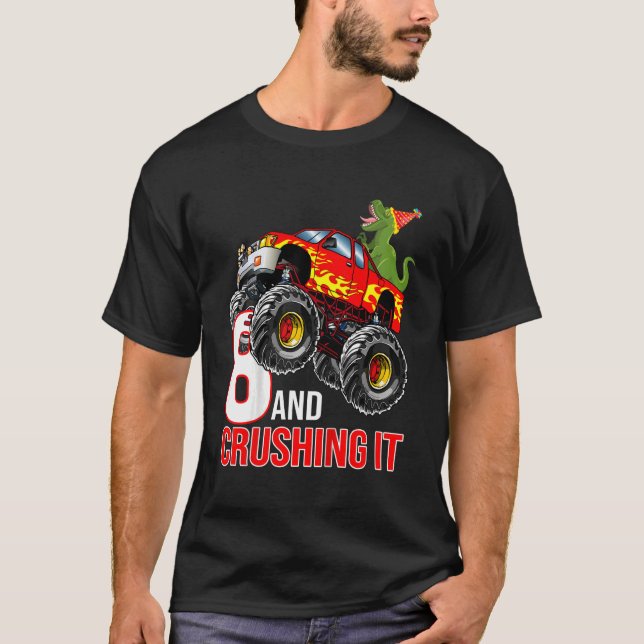 Kids Boys 8th Birthday Monster Truck Birthday 8 ye T-Shirt (Front)
