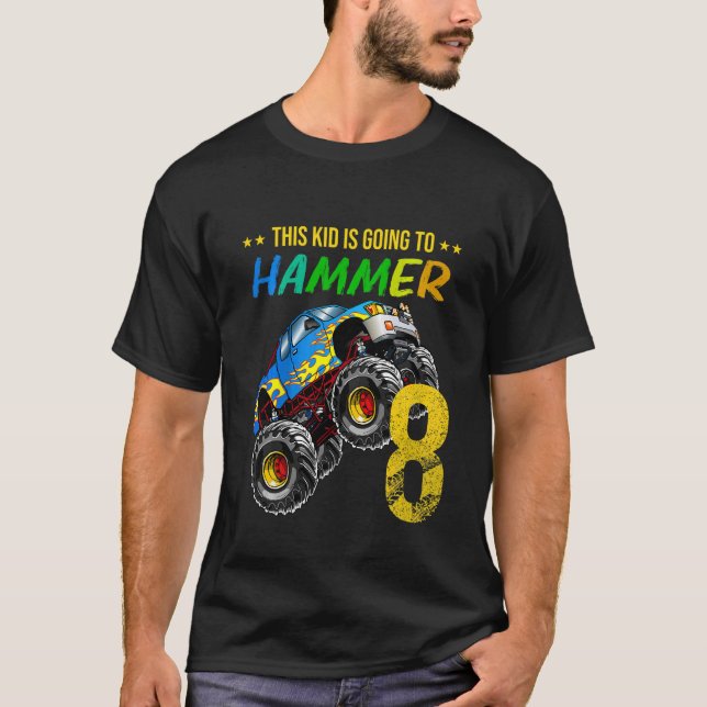 Kids Boys 8th Birthday Monster Truck Birthday Hamm T-Shirt (Front)