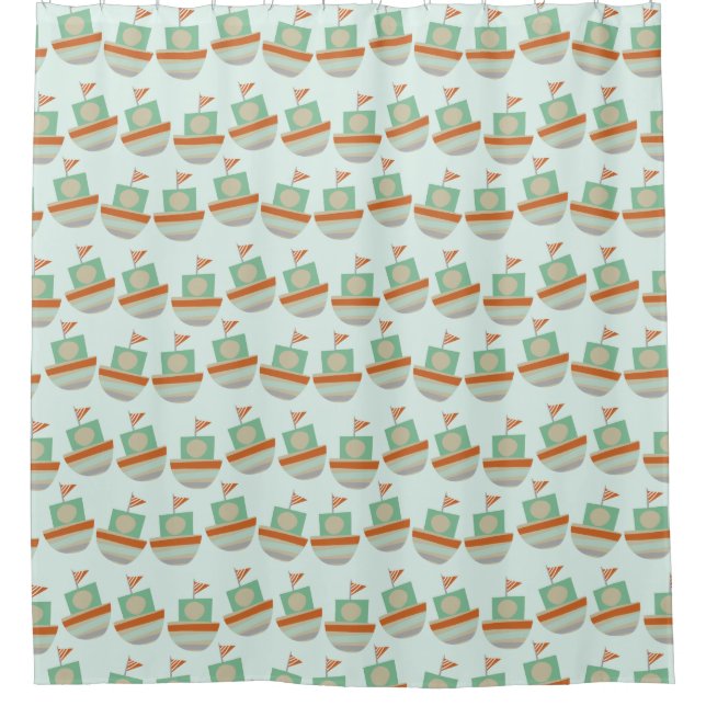 Kids Boys Boats Tug Boats Nautical Shower Curtain (Front)