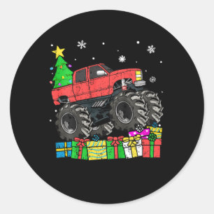 Kids Boys Christmas Monster Truck Kids Merry Chris Classic Round Sticker