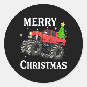 Kids Boys Christmas Monster Truck Kids Merry Chris Classic Round Sticker