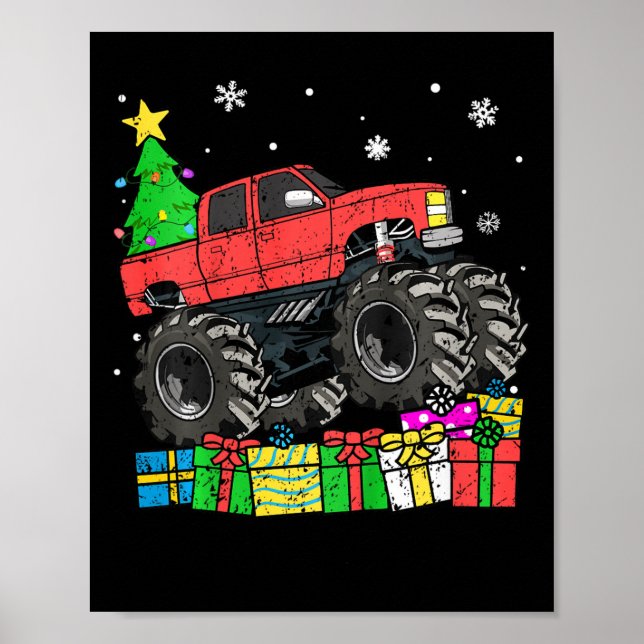 Kids Boys Christmas Monster Truck Kids Merry Chris Poster (Front)