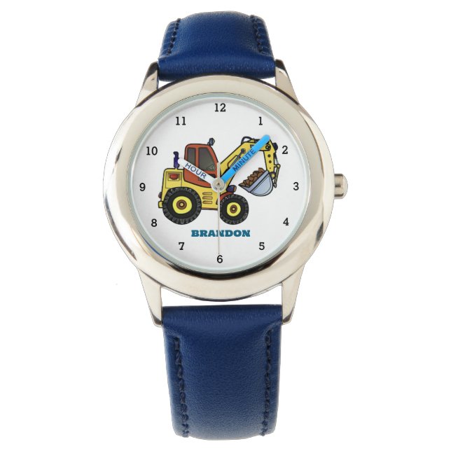 Kids Boys Construction Digger Excavator Name Watch (Front)
