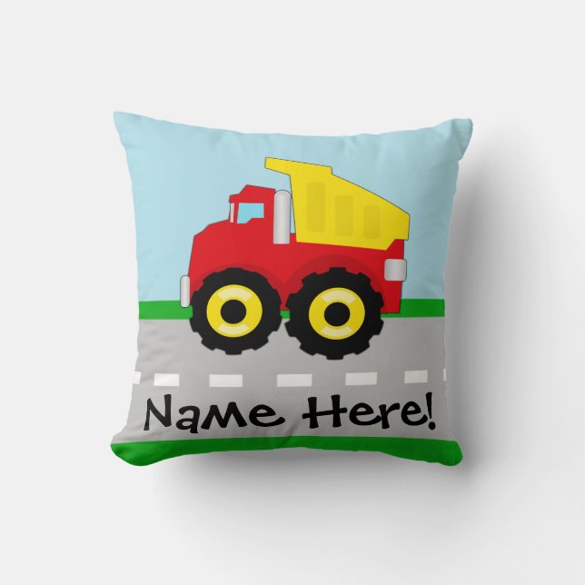 Kids Boys Construction Dumptruck Cushion (Front)