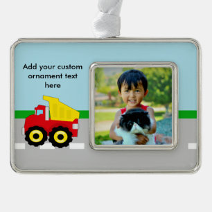 Kids Boys Construction Dumptruck Silver Plated Framed Ornament