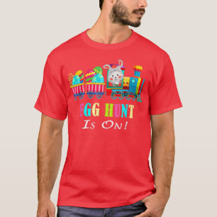 Kids Boys Easter Day Egg Hunt Is On Bunny Ear Trai T-Shirt